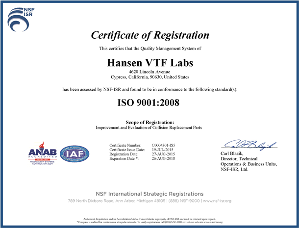 Certificate of Registration ISO 9001:2015